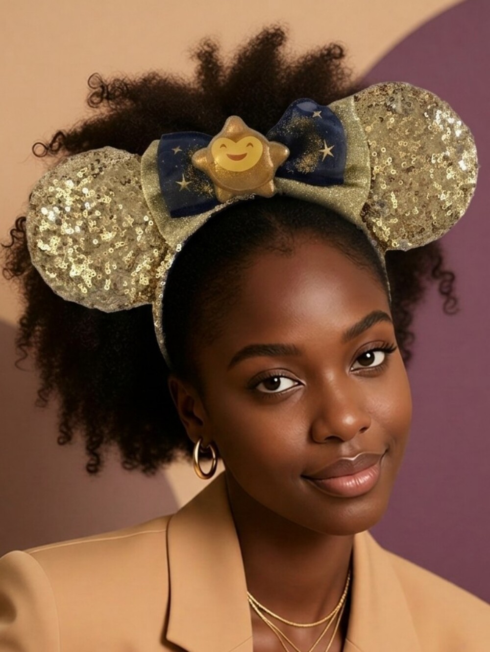 Disney Parks Wish Minnie Mouse Ears Headband Gold Sequined Star NWT Adult Youth